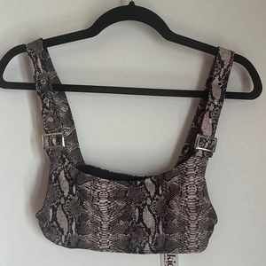 NWT Frankie's Bikinis Snake Print Stormy Swimsuit Top Bralette Brown Large